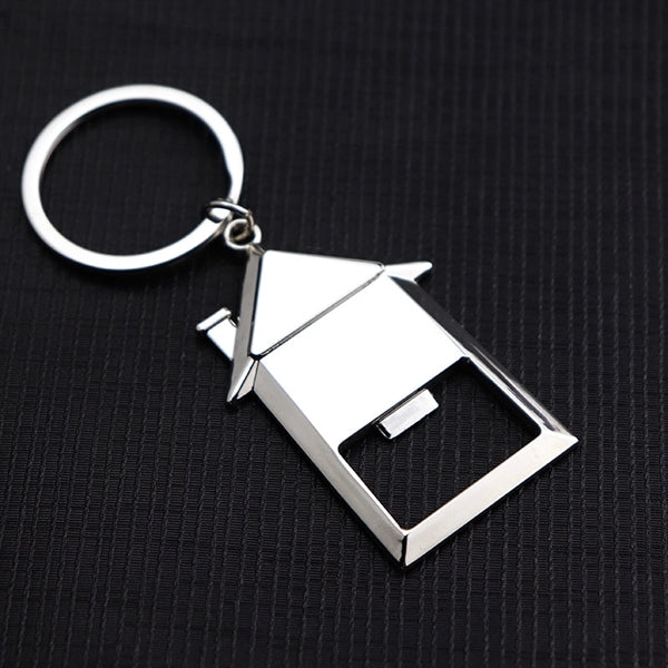 House Shaped Metal Keychain With Bottle Opener