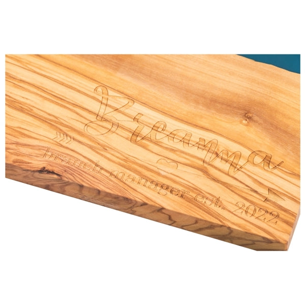 Long Olive Wood & Blue Resin Serving Cutting Board