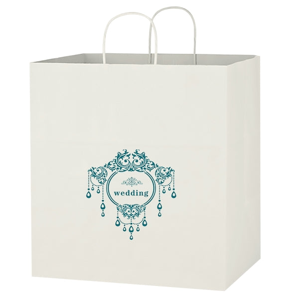 Custom Kraft Paper White Shopping Bags-14-x-15