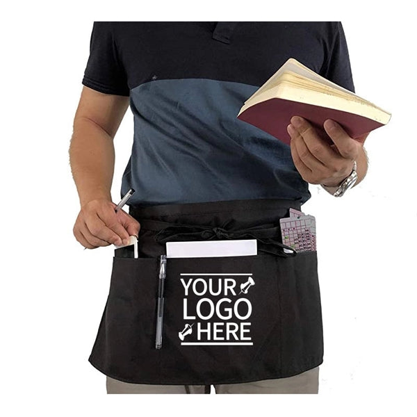 Durable Three-Pocket Half Waiter Apron with Adjustable Waist