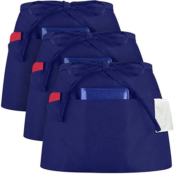 Durable Three-Pocket Half Waiter Apron with Adjustable Waist