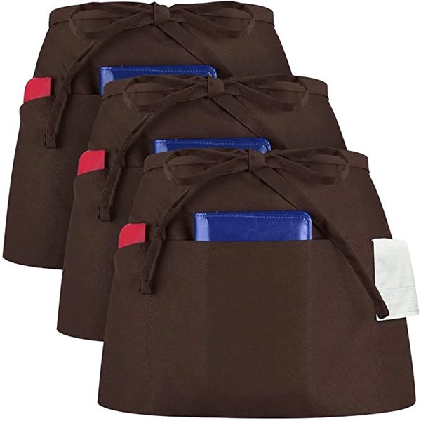Durable Three-Pocket Half Waiter Apron with Adjustable Waist