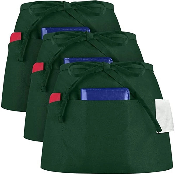 Durable Three-Pocket Half Waiter Apron with Adjustable Waist