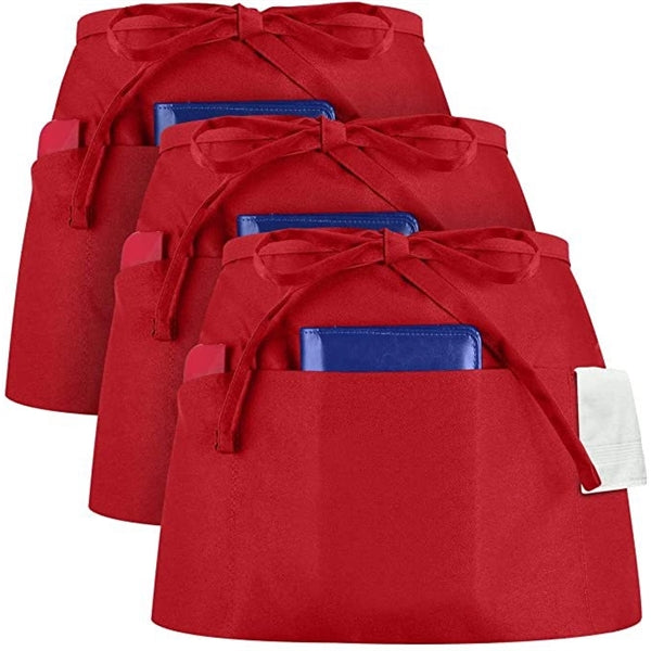 Durable Three-Pocket Half Waiter Apron with Adjustable Waist