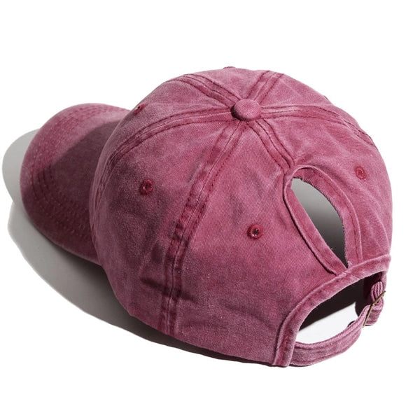 Women Washed Cotton High Ponytail Baseball Cap