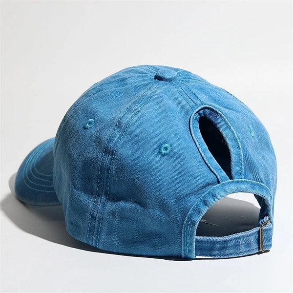 Women Washed Cotton High Ponytail Baseball Cap