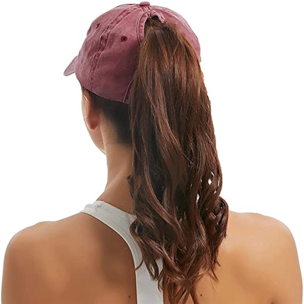 Women Washed Cotton High Ponytail Baseball Cap