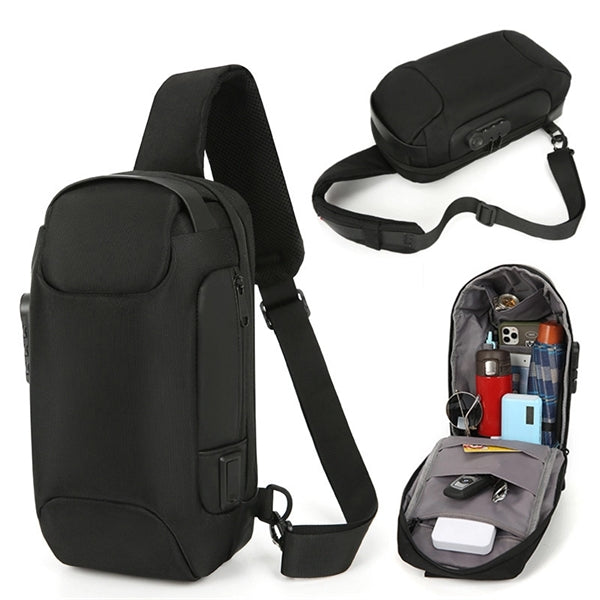 Men's chest shoulder bag with USB charging and code lock