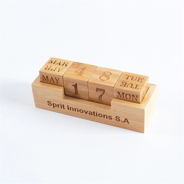 Wooden Cube Calendar Blocks with Stand