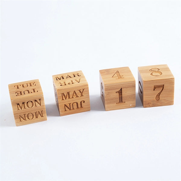 Wooden Cube Calendar Blocks with Stand