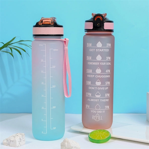 32 oz Straw Water Bottle With Time Marker