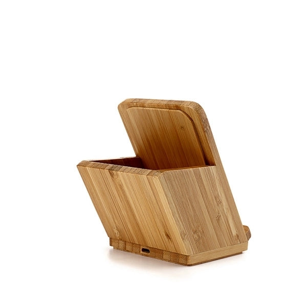 Wooden Wireless Charging Phone Stand With Pen Holder