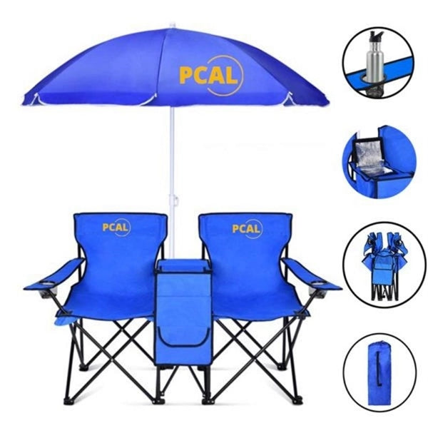Folding Outdoor Double Chair With Removable Umbrella