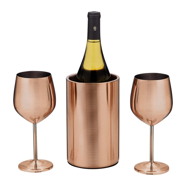 Stainless Steel Wine Chiller and Glass Set