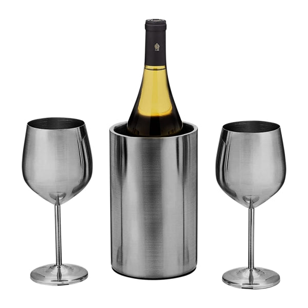 Stainless Steel Wine Chiller and Glass Set