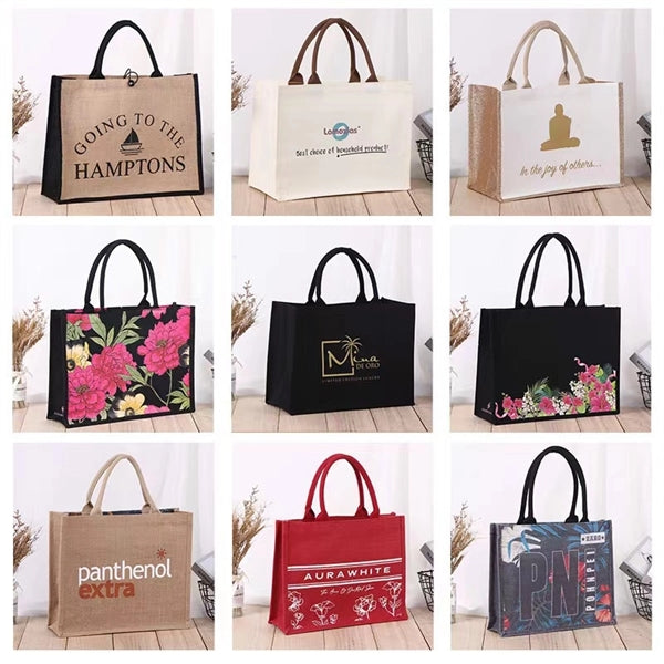 Large Burlap Jute Tote Bag with Handles