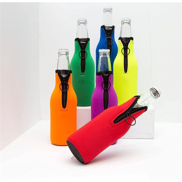 Collapsible Neoprene Beer Bottle Cooler Sleeve with Zipper