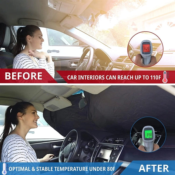 Car Windshield Sun Shade With Storage Pouch