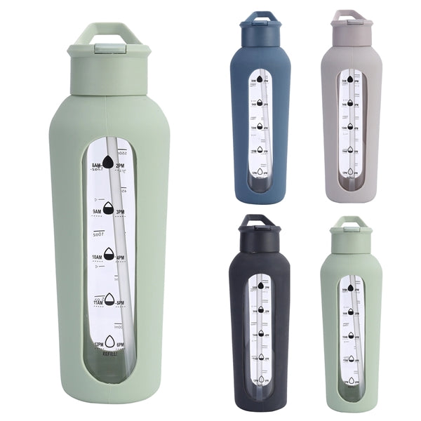 24 oz Glass Water Bottle With Time Marker