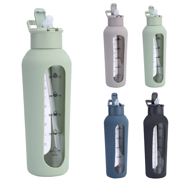 24 oz Glass Water Bottle With Time Marker