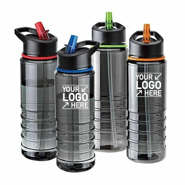 24 Oz Translucent Plastic Sports Bottle With Straw