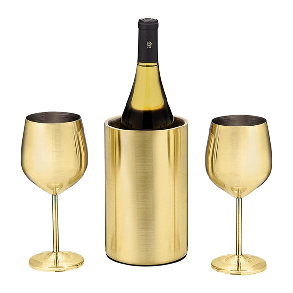 Stainless Steel Wine Chiller and Glass Set