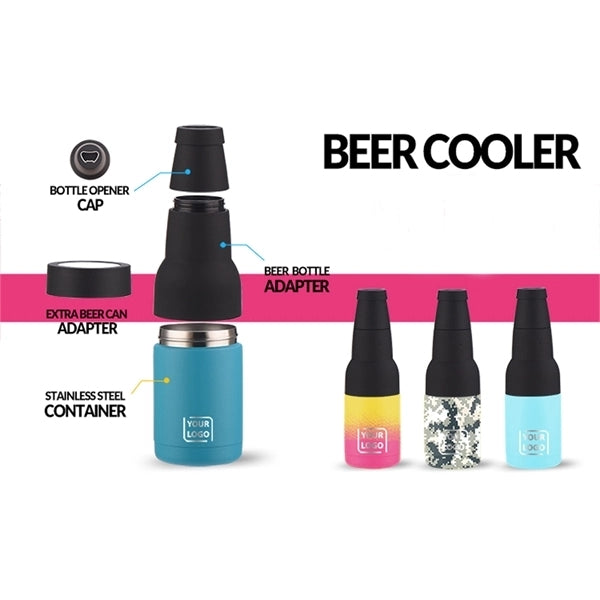 12Oz Double Walled Beer Bottle Can Cooler With Opener