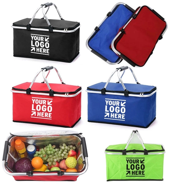 Outdoor Insulated Camping Foldable Picnic Basket with Lid