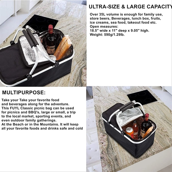 Outdoor Insulated Camping Foldable Picnic Basket with Lid