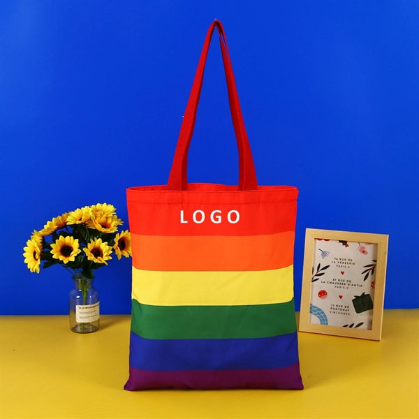 Rainbow canvas tote striped shoulder bag