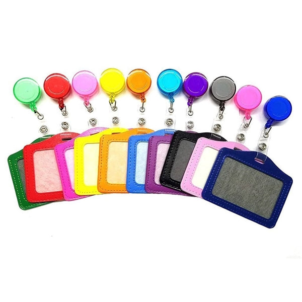 Durable Vertical PU Leather ID Card Badge Holder