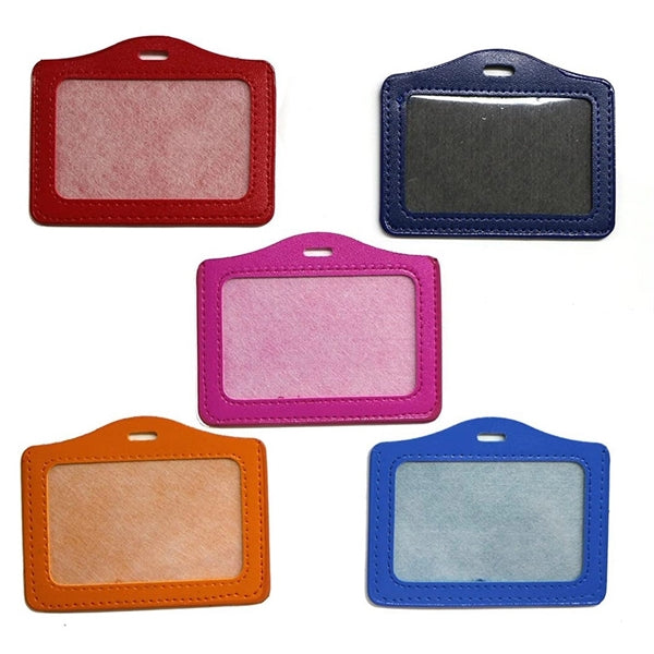 Durable Vertical PU Leather ID Card Badge Holder