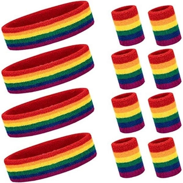 Striped Sweatband Set -1 Headband And 2 Wristbands LGBT