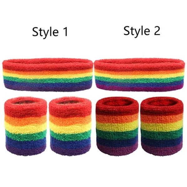 Striped Sweatband Set -1 Headband And 2 Wristbands LGBT