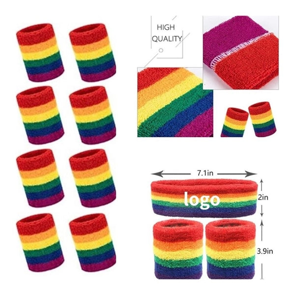 Striped Sweatband Set -1 Headband And 2 Wristbands LGBT