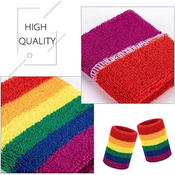 Striped Sweatband Set -1 Headband And 2 Wristbands LGBT