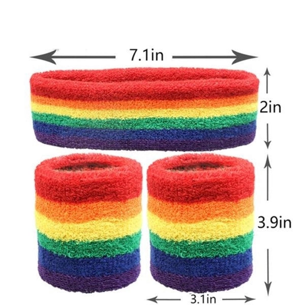 Striped Sweatband Set -1 Headband And 2 Wristbands LGBT