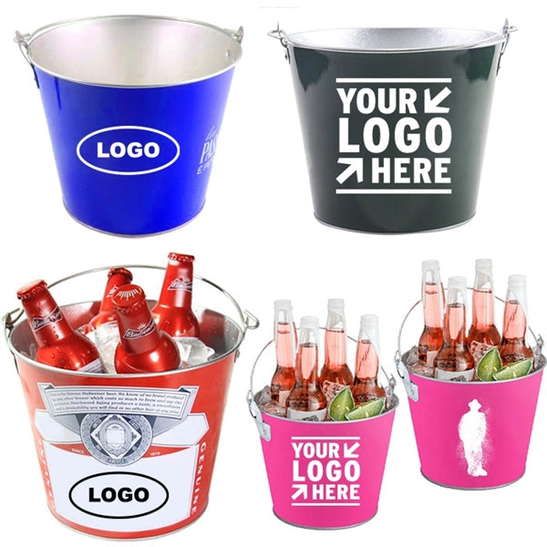 Logo 5Qt Galvanized Ice Bucket Round Metal Tub