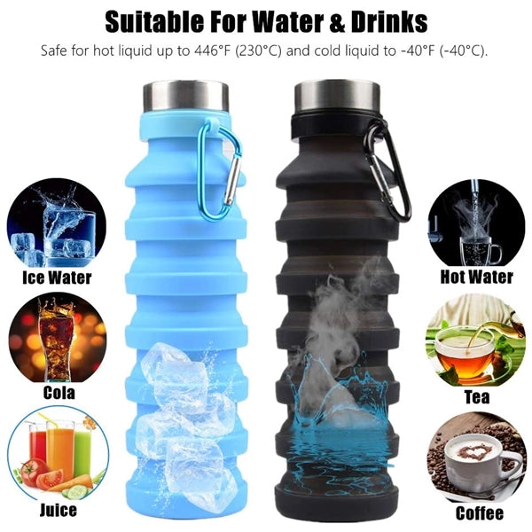 Collapsible Silicone Sports Water Bottle with Metal Carabine