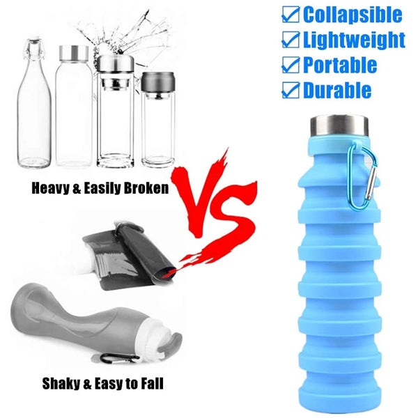 Collapsible Silicone Sports Water Bottle with Metal Carabine