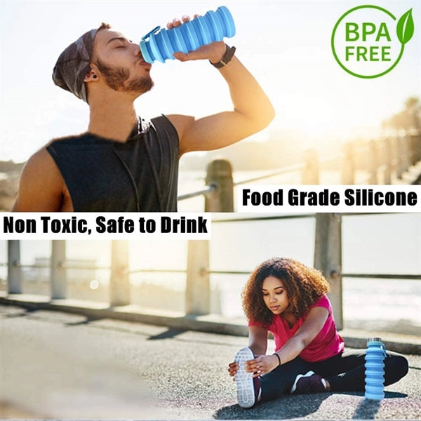 Collapsible Silicone Sports Water Bottle with Metal Carabine