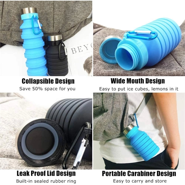 Collapsible Silicone Sports Water Bottle with Metal Carabine