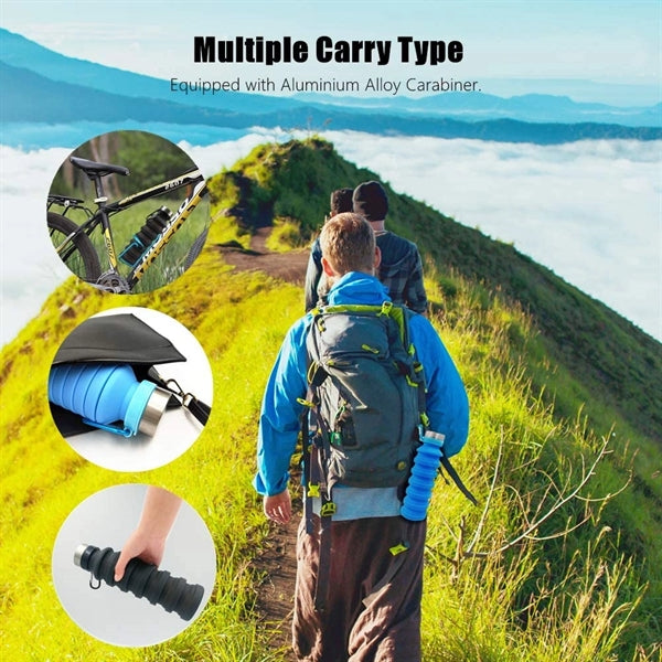 Collapsible Silicone Sports Water Bottle with Metal Carabine