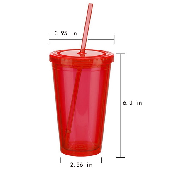 Plastic Double Wall Tumbler with Straw
