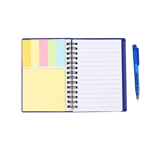 Portable spiral pp cover notebook with sticky note and pen