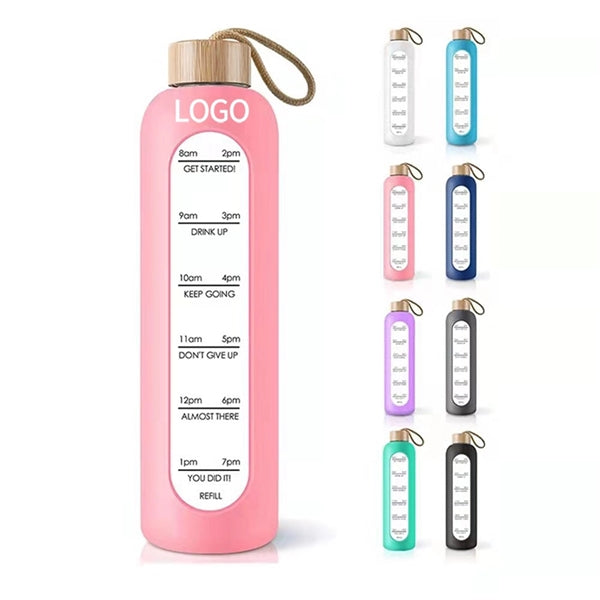 Glass Water Bottle with Time Marker Reminders