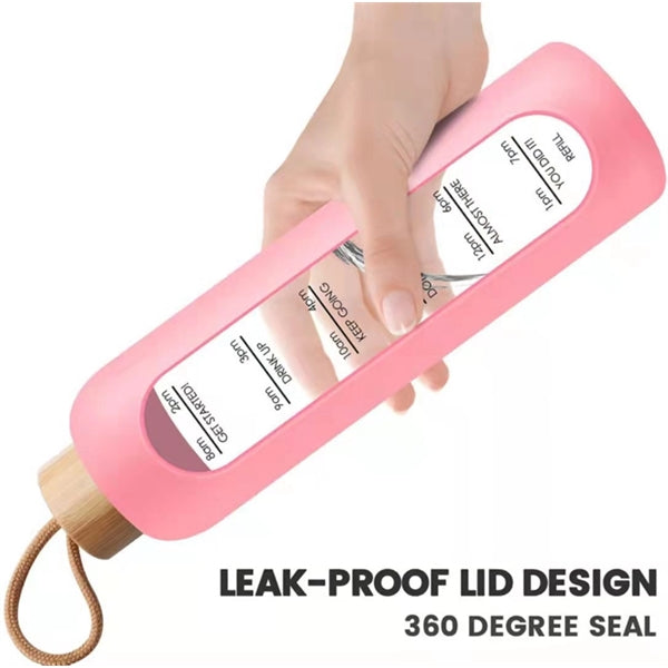 Glass Water Bottle with Time Marker Reminders