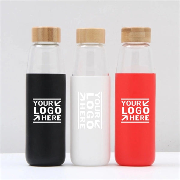 18oz Glass Water Bottles With Bamboo Lid