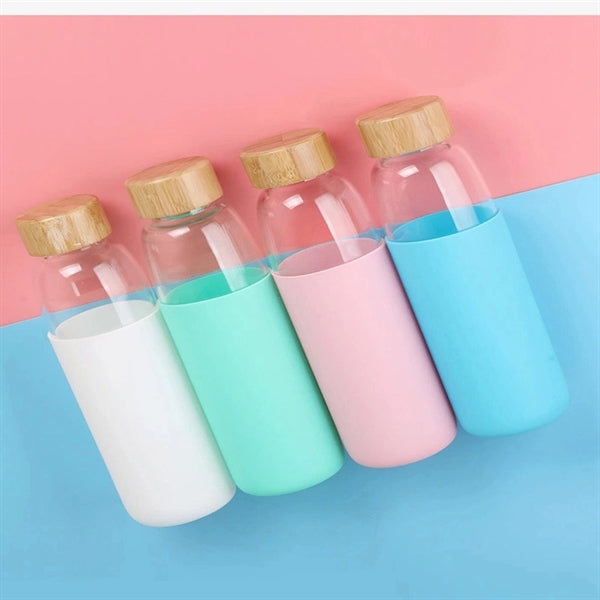 18oz Glass Water Bottles With Bamboo Lid