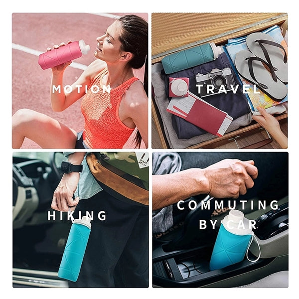 Geometric Embossed Collapsible Silicone Bottle with Carry St